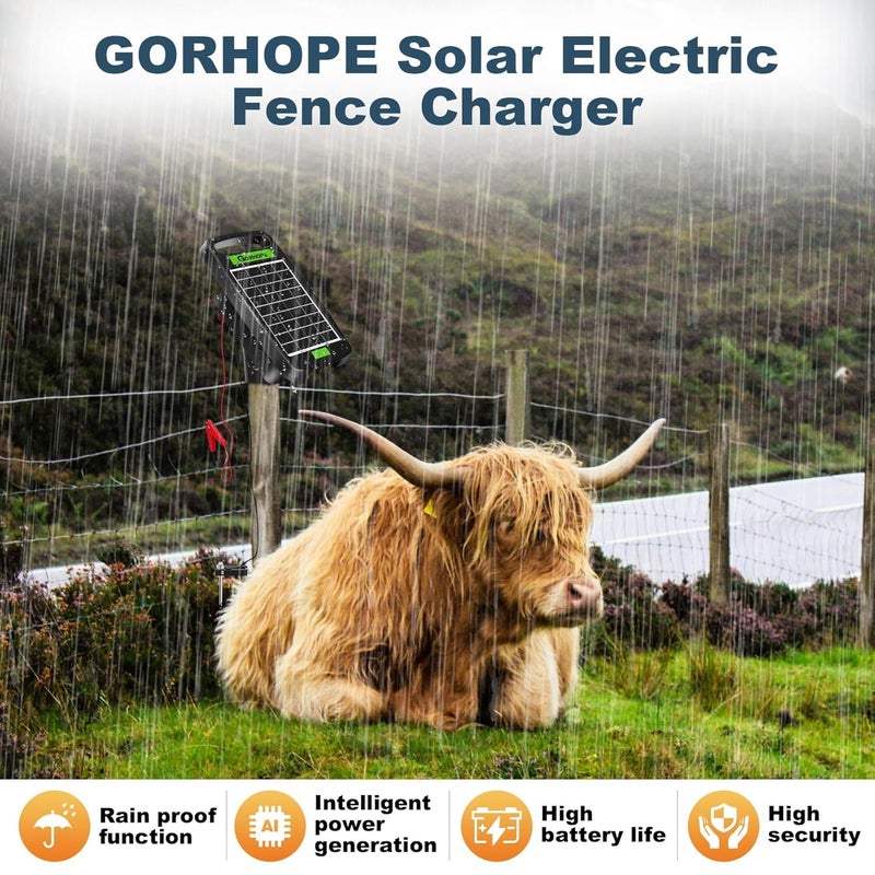 Gorhope 20 Miles Solar Electric Fence Charger,Output 0.32J Electric Fenc e Charger,24-Hour Uninterrupted Protection Solar Fence Chargers, Solars Fence Energizerr That can Work for 14 Days Without Sunlight - Image 4